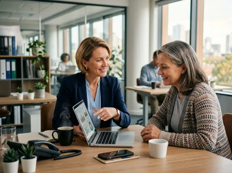 Insurance agent at desk reviewing client calls