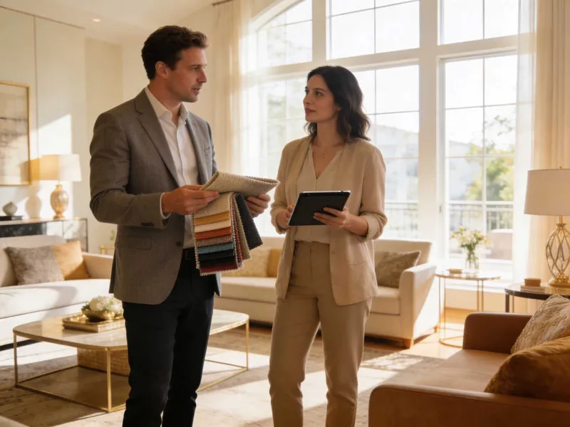 Interior designer reviewing plans