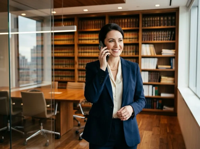 Legal professional at desk with client